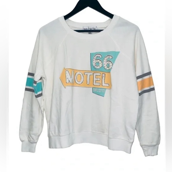 NWT Wildfox Ivory Retro Vintage Motel 66 Logo Oversized Lounge Sweatshirt, Small - Picture 9 of 10
